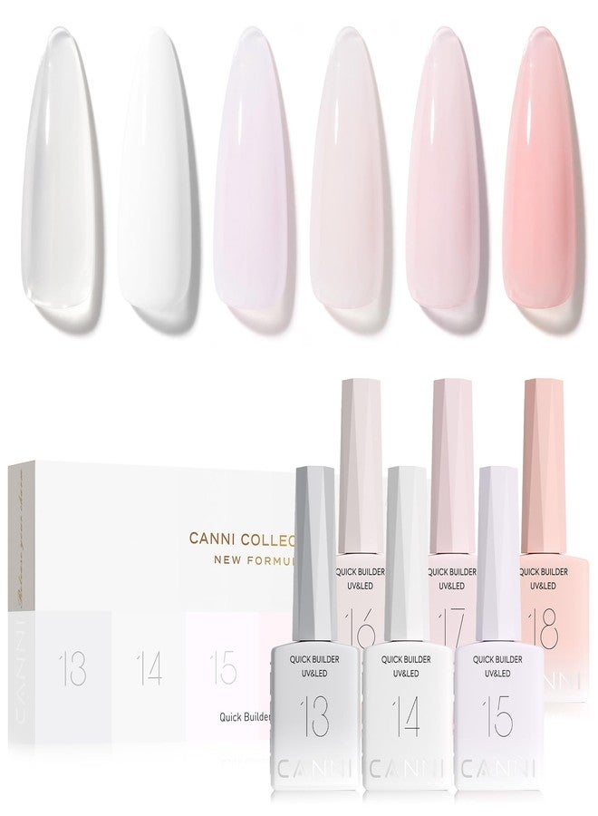 CANNI Quick Builder Nail Gel For Nails Set – 6 Colors 9ML Clear White Pink, Soak Off UV LED Nail Extensions & Strengthening, Self-Leveling Builder Gel for DIY Manicure & Salon Use Women - Image 1